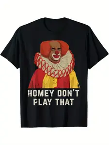 Vintage Homey Don't Play That The Clown T-Shirt Menswear Casual Black Crewneck Short Sleeve Tops 100% Cotton Fabric Cotton Printed Round Neck T-Shirt all-season comfort fit