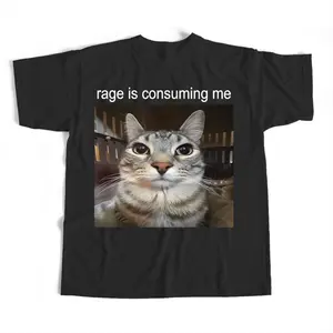 Funny meme "I Eat Cement" cat emoji short-sleeve T-shirt for men and women, couple style meme print clothing