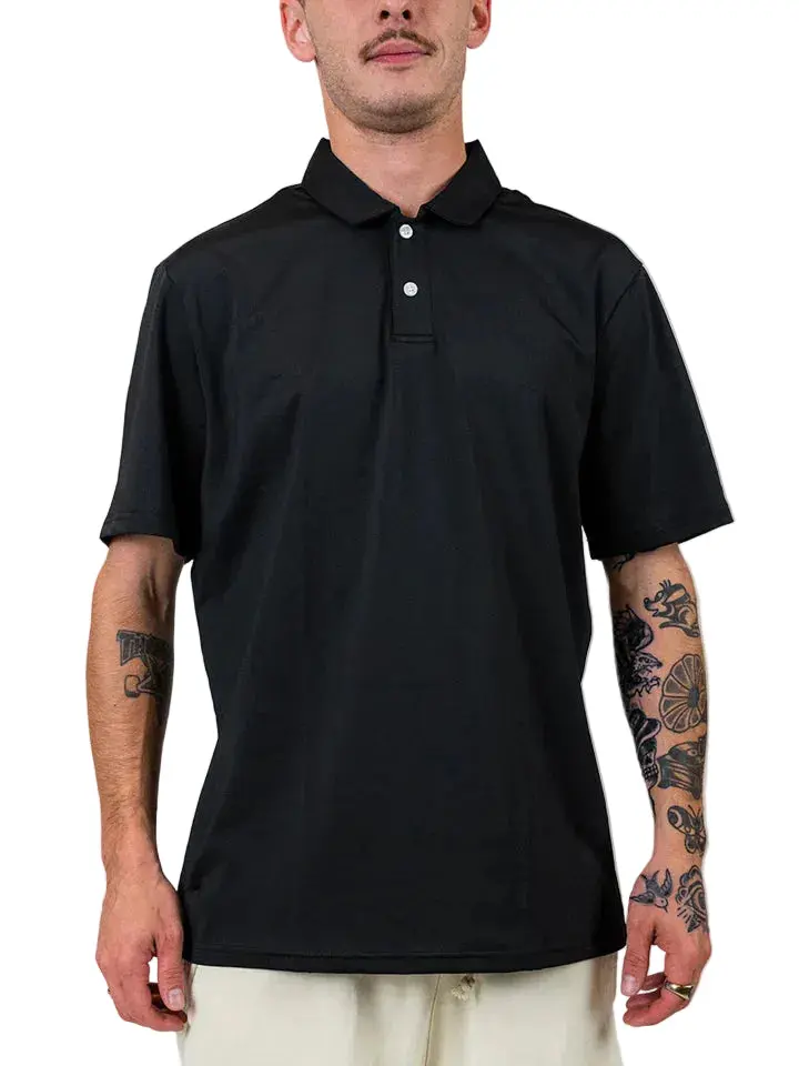Malbon Evergreen Performance Pique Polo - Black Casual Classic Menswear
