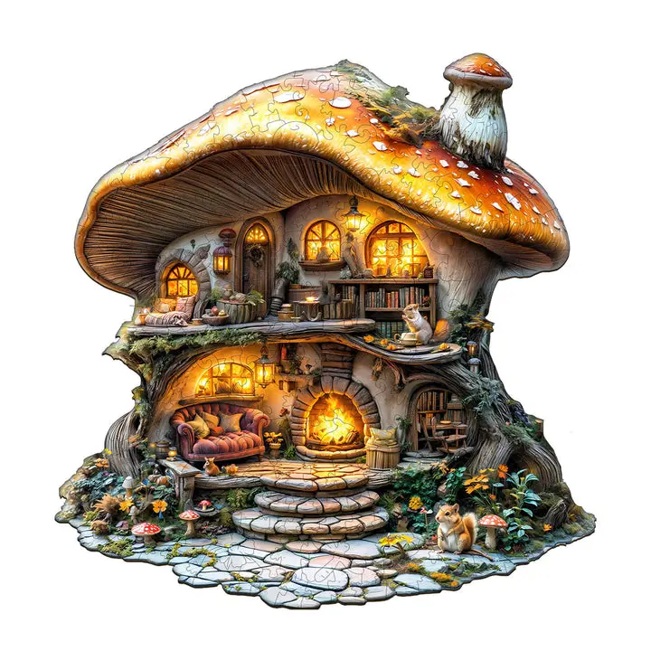 Mushroom House Wooden Jigsaw Puzzle, Mind Games for Children Development, Puzzle Wooden Jigsaws to Keep Kids Focused and Smarter, Learning