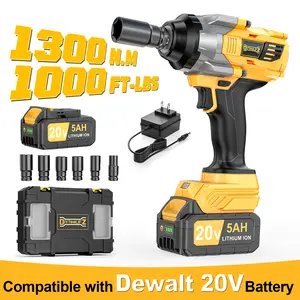 1000FT-LBS (1300N.m) Cordless Impact Wrench 1/2" with 1or2*Battery, Brushless Impact Gun with 6 Sockets, 2100RPM for Car & Truck