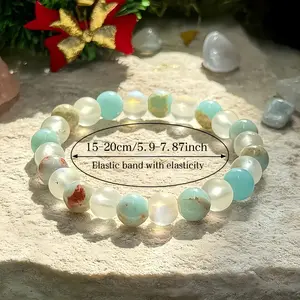 Exquisite High Quality Premium Aura Quartz & Sea Sediment Bead Stackable Bracelet, 15-20cm Elastic Band with Lemon Jade, Valentine Gifts for Couples Fashion Accessory Set, Exquisite Bracelet