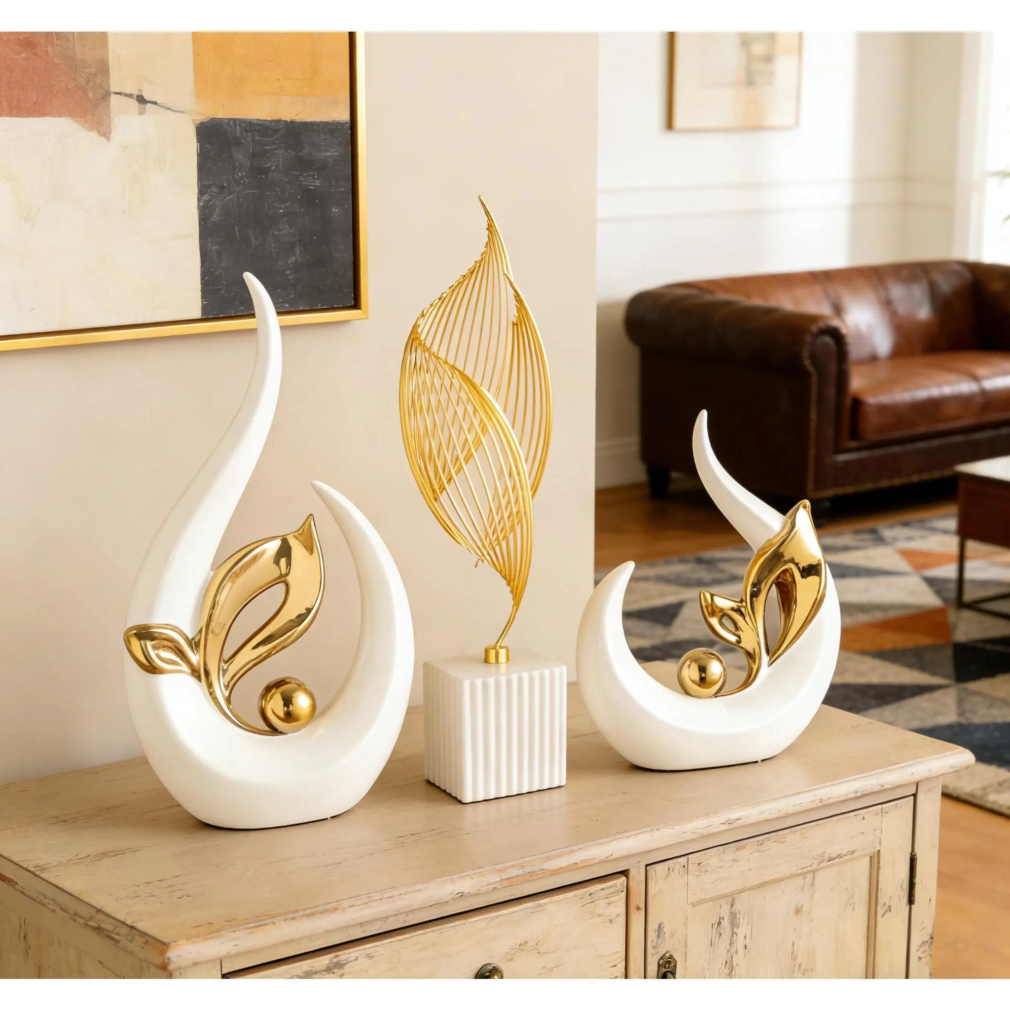 Art Deco Resin Statue Ornaments - Light Luxury Indoor Decoration, Set of 2 Tabletop Mount Room Decorations for Living Room & Entryway, Indoors