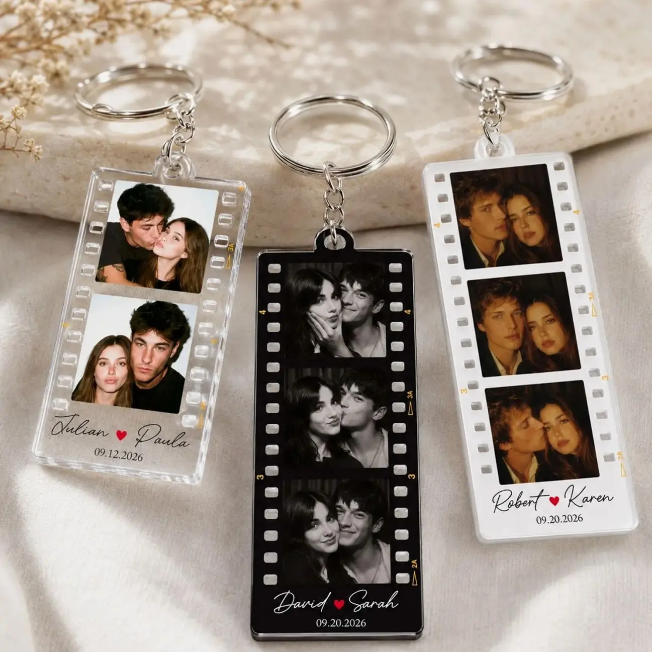 Personalized Photobooth Film Style Keychain, Custom Photo Couples Keychain, Couples Photo Keyring, Gift For Boyfriend, Girlfriend Gift