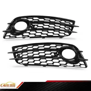 Fog Light Lamp Cover Grille Fit For 08-12 Audi A4 B8 S-Line S4 Bumper HONEYCOMB