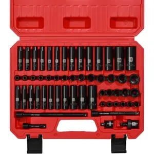55PCS 1/4 Inch Drive Master Impact Socket Set, Metric/SAE, Deep/Shallow, 6 Point, CR-V, 5/32 Inch - 9/16 Inch, 4mm - 15mm, With Extensions,Adapters,Universal Joint