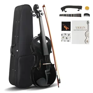 4/4 Full Size Violin Set for Adults Beginners & Students Black with Hard Case Basswood Maple Steel Strings Guitar Learning Tools