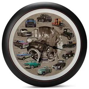 Classic Truck Sound Wall Clock with 12 Engine Sounds, 13 Inch Black Decorative Wall & Table Clock, Smart Light Sensor, Battery Operated Automotive Home Decor