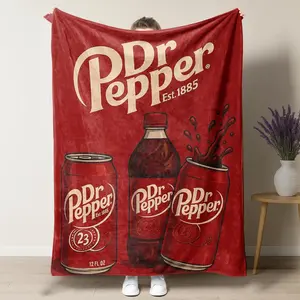 Vintage Three cans Dr Pepper Flannel Throw Blanket cozy soft fluffy lightweight slogan print soft fleece blanket flannel throw personalized flannel gift