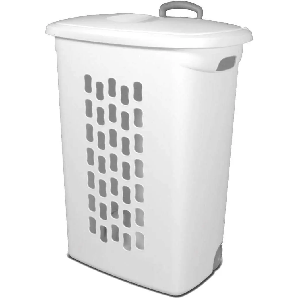 Sterilite Ultra Wheeled Laundry Hamper with Lid, Handle and Wheels for Easy Rolling of Clothes to and from the Laundry Room, Plastic, White, 1-Pack