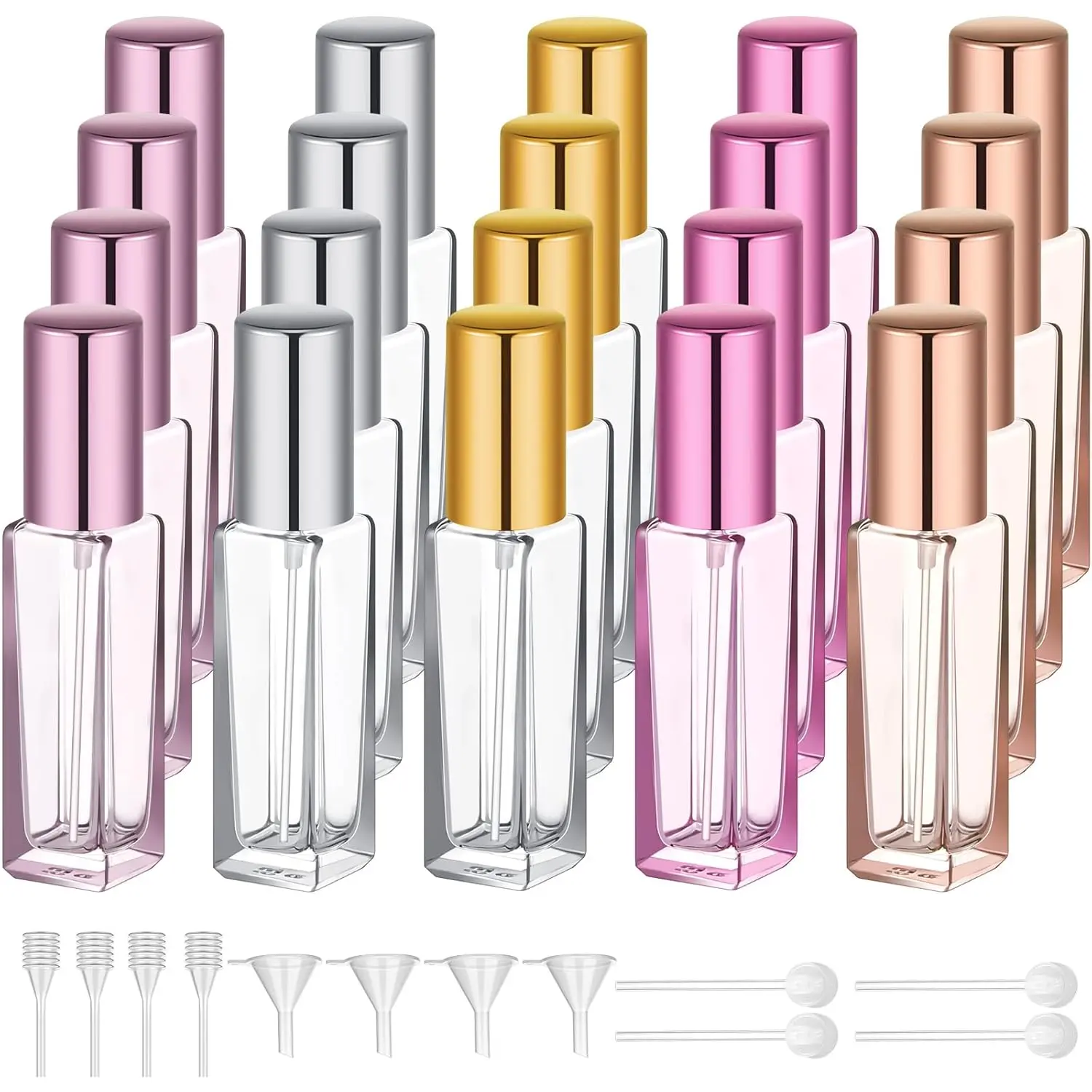 20 Pcs 10 ml Mini Empty Perfume Bottles Portable Travel Refillable Pocket Glass Spray Bottles Multicolor Toiletries Sample Dispenser