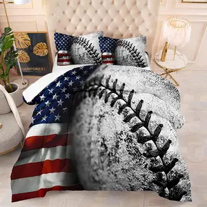 Baseball & American Flag Pattern Comforter Set, 1 Set Soft Comfortable Bedding Set, Bedding Supplies for Home Bedroom Hotel