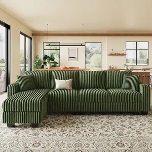 Sectional Couch with L-Shape Chaise L Shaped Couch with Ottoman Sectional Couches for Living Room Corduroy (Green, L Shaped)