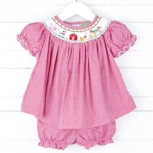 Farm Smocked Red Gingham Bloomer Set