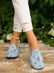 Women's Fashionable Denim-effect Print Slip-on Flats, Casual Comfortable Breathable Round Toe Flat Shoes for Spring & Fall, Female All-match Basic Shoes for Daily Wear, Girl, Footwear