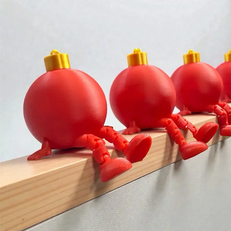 Set of 4 Fidget Bauble Buddy - 3D-Printed Christmas Ball Ornament with Dangling Fidget Legs for Festive Shelf Decor - Adorable & Relaxing Holiday Accessory
