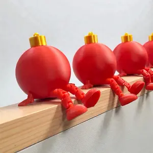 Set of 4 Fidget Bauble Buddy - 3D-Printed Christmas Ball Ornament with Dangling Fidget Legs for Festive Shelf Decor - Adorable & Relaxing Holiday Accessory