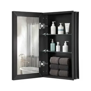VEVOR Medicine Cabinet,  14 x 24 inches, Medicine Cabinet for Bathroom with Mirror,  Aluminum Frame Bathroom Wall Cabinet, 2-layer Adjustable Shelves, Recessed & Wall-mounted Installation