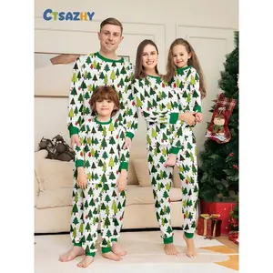 Family Christmas Pajama Set, Colorful Tree Print, Soft Fabric, Fitted Style, Cozy Holiday Sleepwear for Fall & Winter