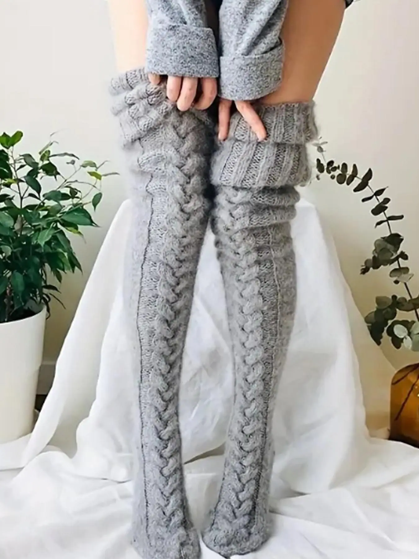 Women's Solid Textured Over The Knee Socks, Thigh High Socks, Cute Textured Socks, Casual Stylish Socks, Casual Warm Comfy Elegant Chic Over The Knee Socks for Fall & Winter, Women's Socks for Daily Wear, Soft Comfy Hosiery