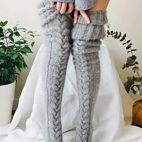 Women's Solid Textured Over The Knee Socks, Casual Warm Comfy Over The Knee Socks for Fall & Winter, Women's Socks for Daily Wear