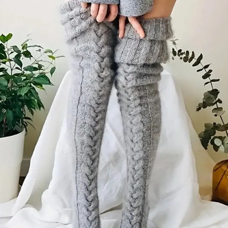 Women's Solid Textured Over The Knee Socks, Casual Warm Comfy Over The Knee Socks for Fall & Winter, Women's Socks for Daily Wear
