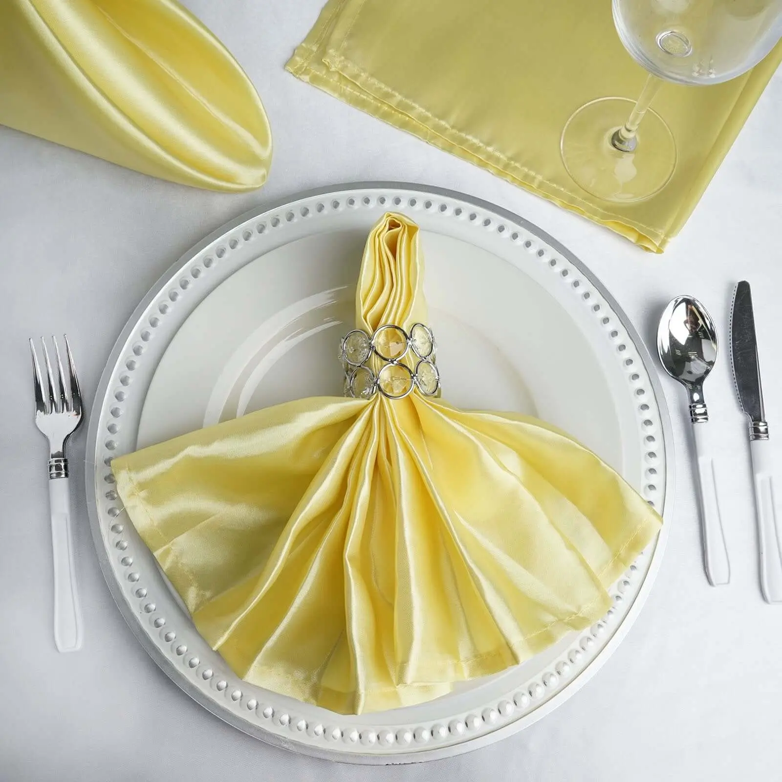 5-Pack Satin 20"x20" Yellow Tableware Napkins - Luxurious Shine, Smooth Party Dinner Napkins, Party Napkins