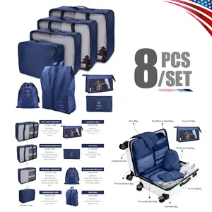 Clearance Sale - 8-Piece Travel Storage Cube Set, Luggage Organizer with Shoe Bag & Toiletry Pouch, Lightweight Carry-On Organizer, Washable Laundry Bag (Dark Blue)