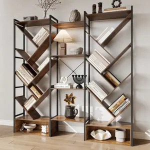 GARVEE 6-Tier Triple Column Bookshelf – Industrial Standing Wood Bookcase with 24 Open Shelves, Modern Tree Design – Perfect for Living Room, Office, or Home Organization – Brown or White – Spacious & Sturdy – Showcase Your Books & Decor in Style!