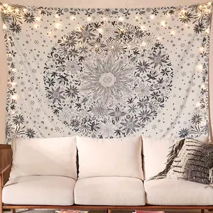 Bohemian Floral Mandala Tapestry Wall Hanging - Bedroom Living Room Decorative Polyester Wall Pendant with Free Installation Kit