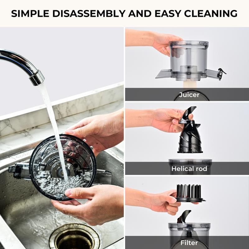 SUSTEAS Cold Press Juicer Large Inlet 5.3" Feed Chute Slow Masticator High Yield 98% Juice Extractor Easy Clean Portable Blender for Whole Fruit Juicing