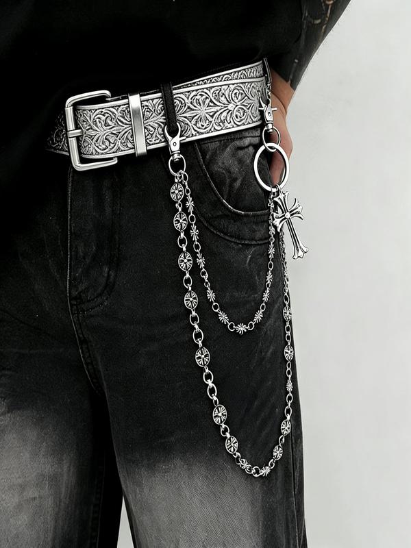 Double Layer Cross Waist Chain, Hip Hop Style, Denim Jeans Chain, Backpack Chain, Sword Bead Decoration, Vintage Punk Wallet Chain