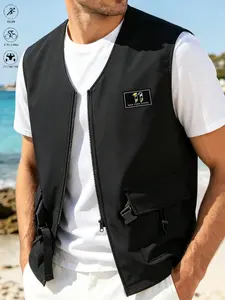 Men's Tactical Multifunctional Vest, Multi-Pocket Zipper Sleeveless Jacket, Lightweight Quick-Dry Outdoor Tank Top, Running Cycling Hiking