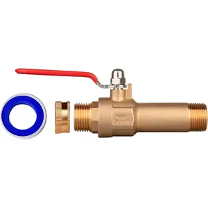 Full Port Water Heater Straight Drain Valve, LF Compliant Brass, 3/4" MNPT, 2.5" Shank, With Garden Hose Cap and Thread Tape