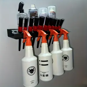 Spray Bottle Storage Rack with Detailing Brush Organizer, 1 Count Iron Tool Holder for Garage Workshop Car Wash, Efficient Space Saver