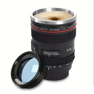 Everyday Comfort] Camera Lens Mug - Stainless Steel & BPA-Free, Retractable Lid, Ideal for Photographers, Multi-Use Travel Cup Drinkware Flasks