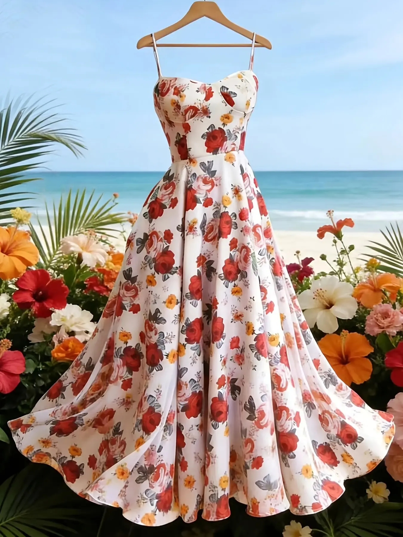 Women's Fashion Floral Printed Sleeveless Strappy Dress, Elegant Print Design, Stylish Summer, Perfect for Casual Wear, Trendy Ladies' Clothing