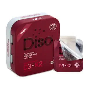 Diso  D3 K2 - Raspberry - Tin of 30 Oral Dissolvable Strips,  D3 (10mcg) and K2 (75mcg), High Strength Bone Health Supplement with Fast Absorption Calcium, Gluten-Free Healthcare Edible Fitness Dietary  d3