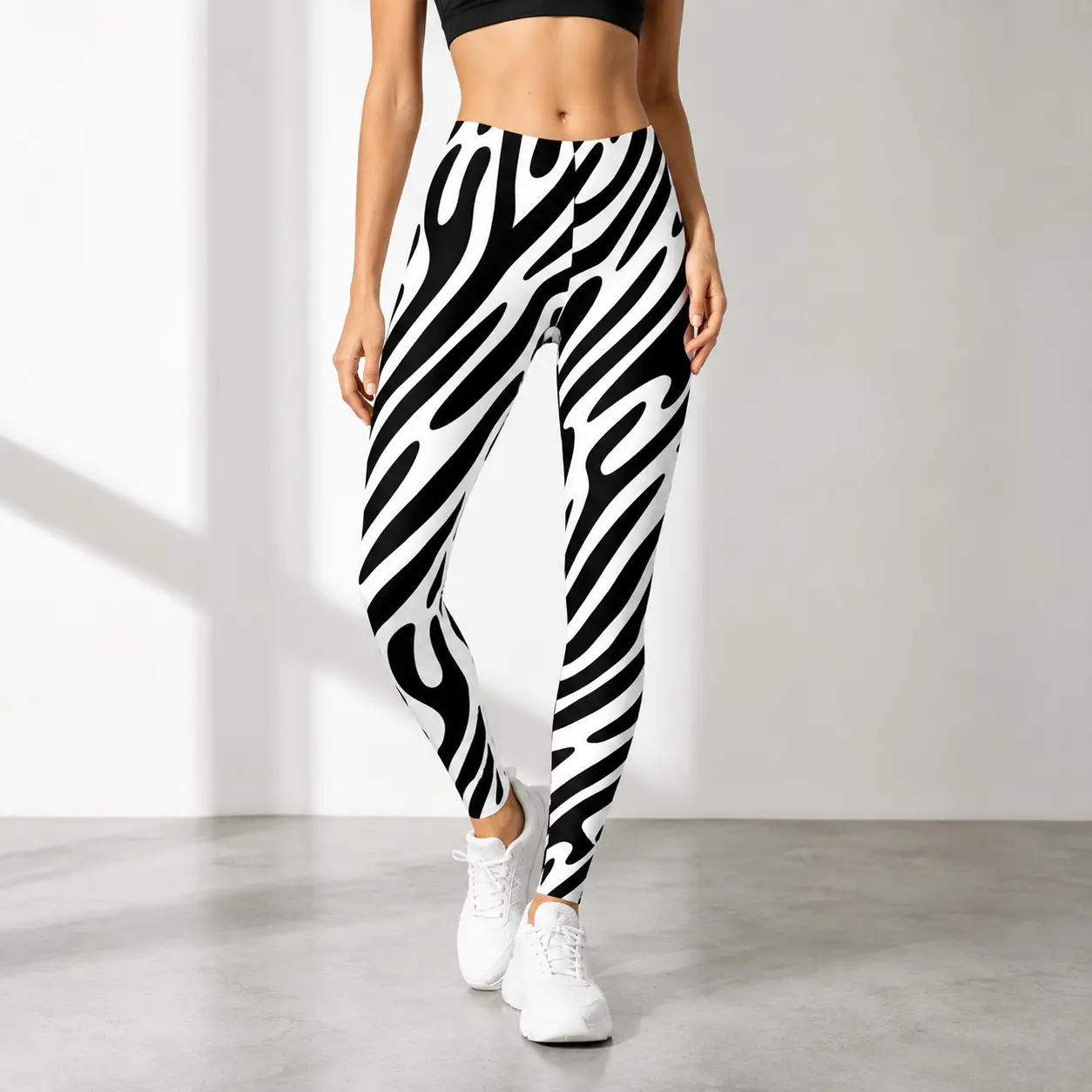 Zebra Leggings for Women, Animal Print Yoga Pants, Stretch Workout Leggings, Athletic Activewear