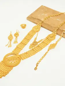 Vintage Ethnic Hollow Out Wheat Scallop Texture Jewelry Set, Elegant Alloy Women's Accessories for All Seasons, Necklaces