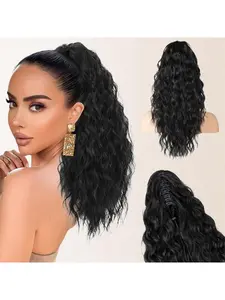 18-Inch Wool Curl Cornrow Clip-In Ponytail, Voluminous Natural Wave Water Ripple Long Curly Synthetic Hair Extension for Women, Wavy Hairpieces, Synthetic Extensions