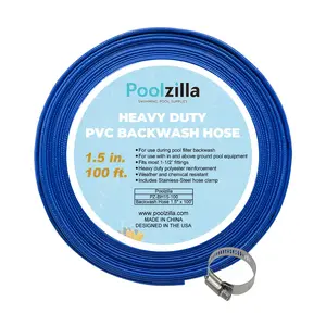 Poolzilla Heavy Duty Swimming Pool Backwash Hose | 1.5"x 100' | Blue | Includes Steel Clamp