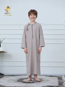 Boys' Long Robe with Fringe Decoration, Middle Eastern Style Modest Daily Wear, Comfortable Skin-Friendly Pure Color, Loose Breathable Traditional Clothing