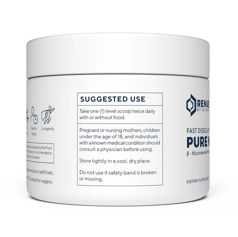 Renue by Science Pure NMN Fast Dissolve Powder 100 Grams Beta Nicotinamide Mononucleotide Dietary Supplement