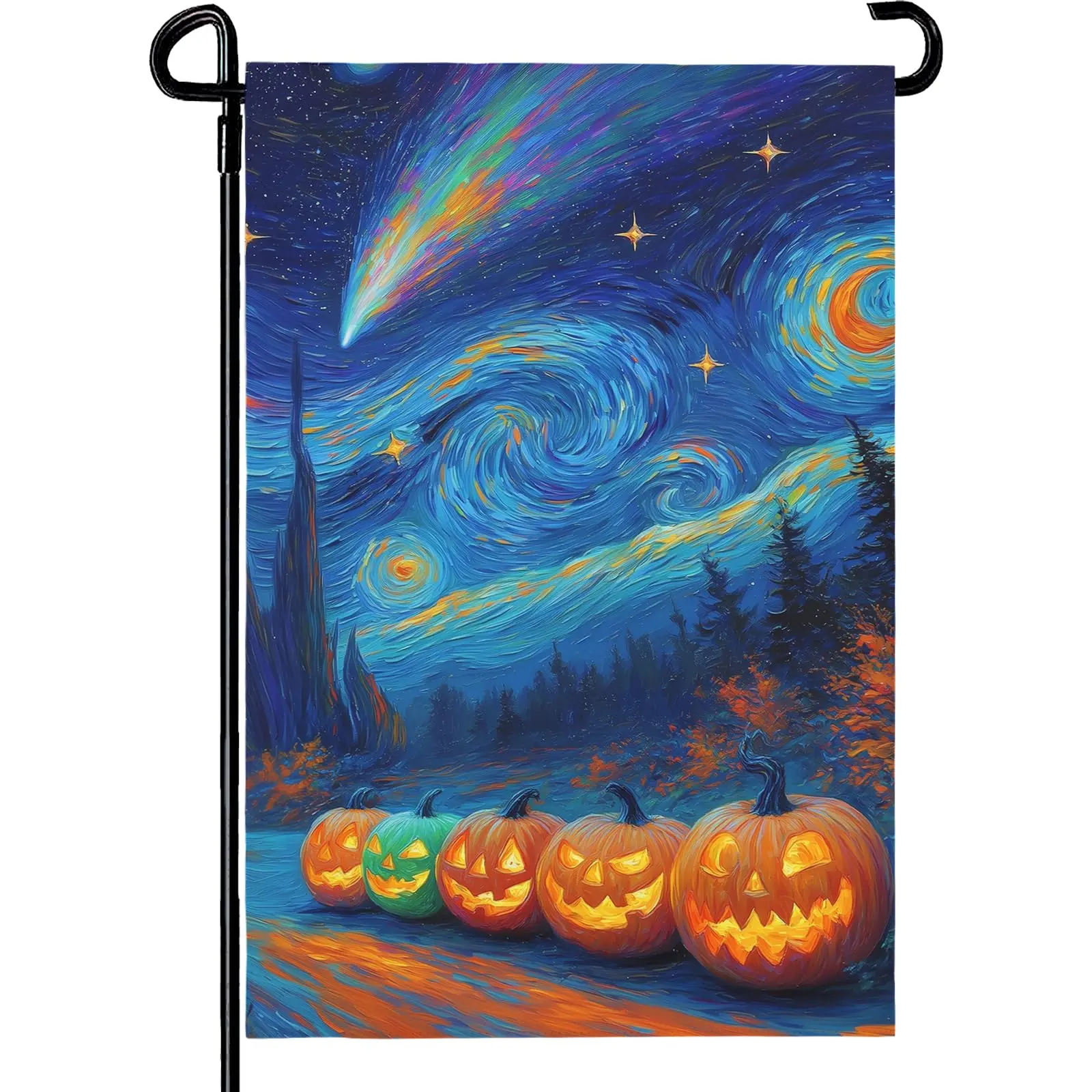 Halloween Pumpkin Garden Flag Starry Night Spooky Yard Flags for Outside Fall Halloween Van Gogh Shooting Star Sky Moon Happy Halloween Double Sided House Banners for Outdoor 12x18 Inch
