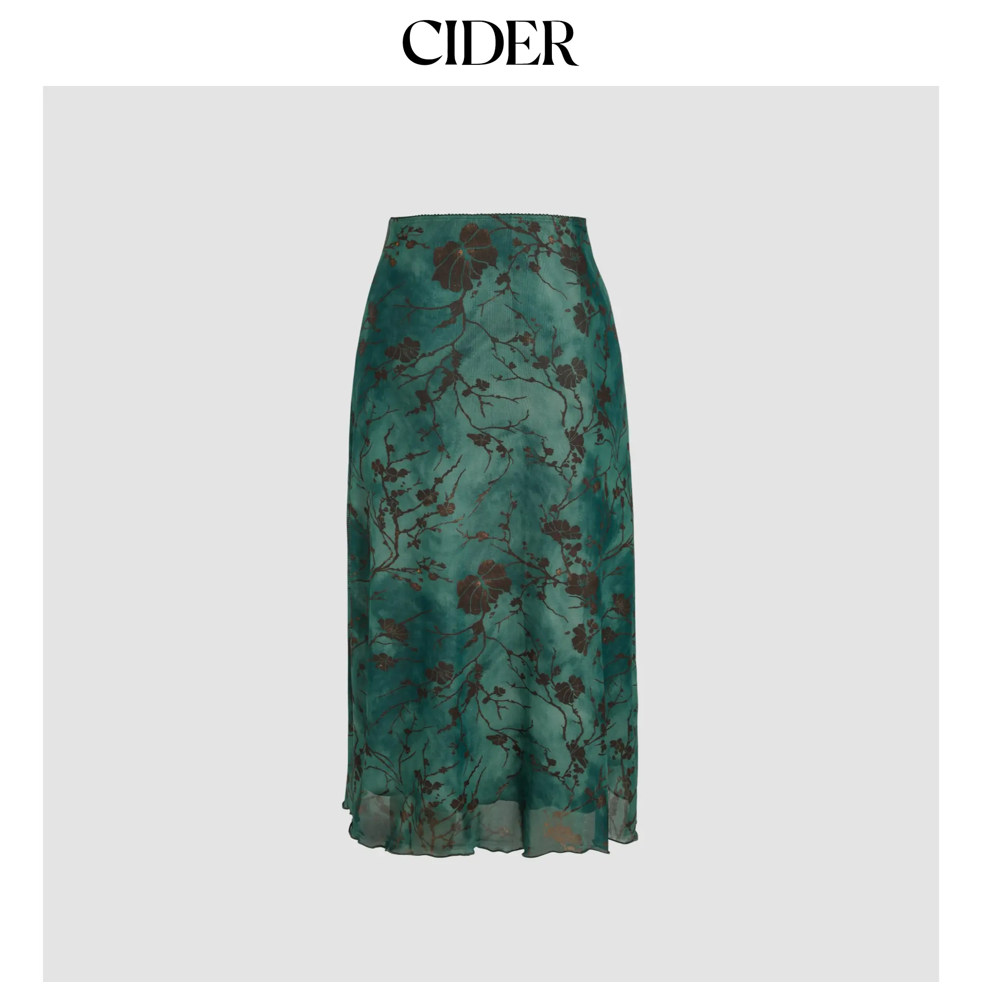 Cider [3 colors, size 0-26] High Waist Mesh Floral Midi Skirt
