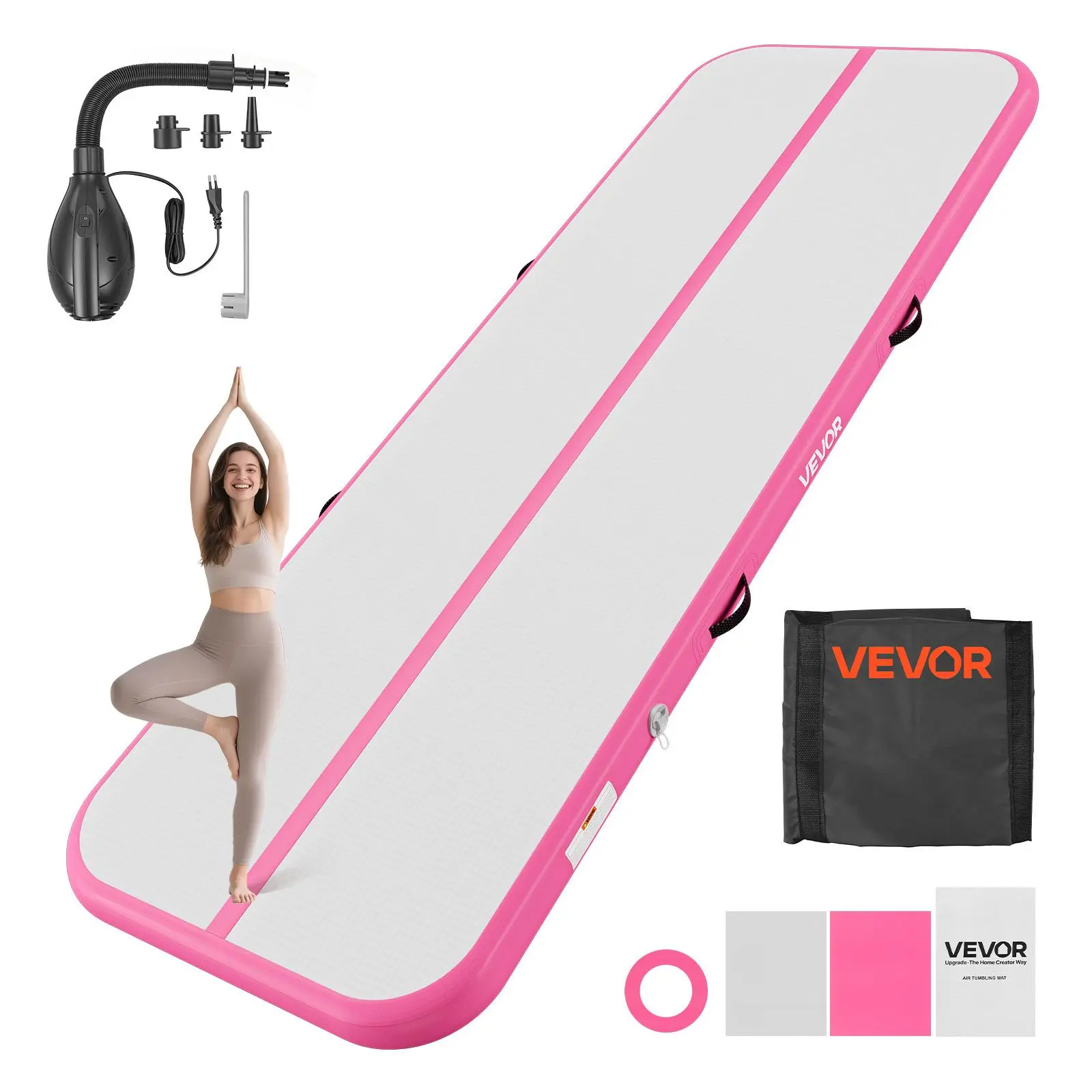 【SummerFinds】VEVOR Inflatable Gymnastics Air Mat 10 ft Training Mats w/ Electric Pump, 4 inches Thick Sturdy Tumble Track, Tumbling Mat for Home Use/Gym/Outdoor/Yoga/Cheerleading/Beach/Park/Water, Pink