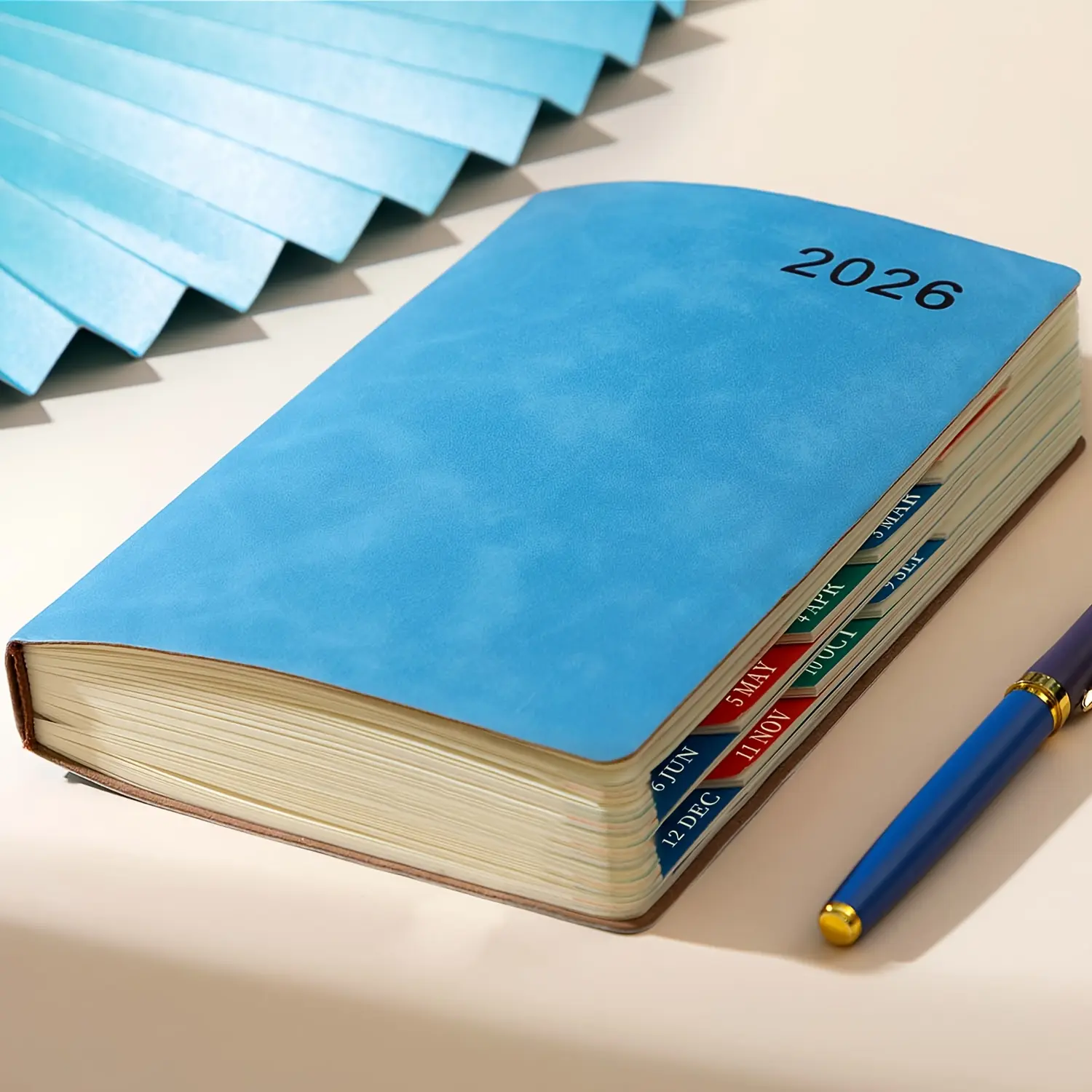 BRAVE ELK 2026 Self-Discipline Calendar Planner - 380-Page Daily Organizer for Adults, High Quality Synthetic Leather-like Cover, Blue Elegant Design, Monthly & Weekly Layouts, Compact Portable Size for Time Management, High Quality Cover