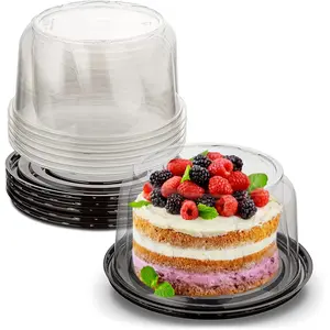 PET Plastic Round 6" Cake Containers, Plastic Bakery Boxes With Clear Lid (Pack of 5), Made in the USA