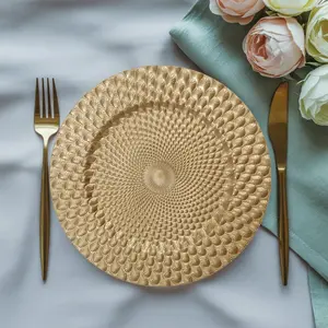 JIT 20 pcs  Golden Charger Plates,Round plastic Reef Plate Chargers for Dinner Plates,Christmas Wedding,Party Elegant Decoration Place mats 13inch/33cm